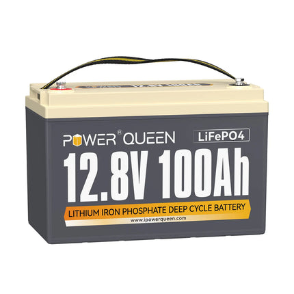 Power Queen 12V 100Ah LiFePO4 Batterie, Eingebautes 100A BMS