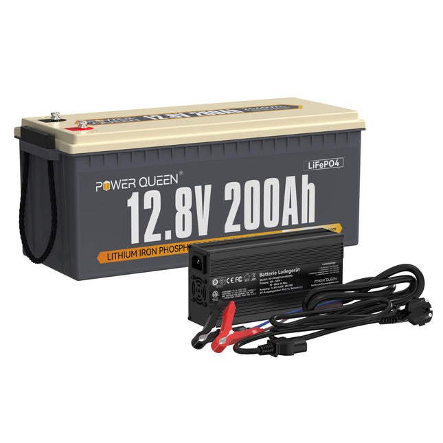 Batterie Power Queen 12V 200Ah LiFePO4 avec chargeur 14,6V 20A LiFePO4