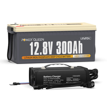 【TVA 0%】 Batterie Power Queen 12V 300Ah LiFePO4, BMS 200A intégré