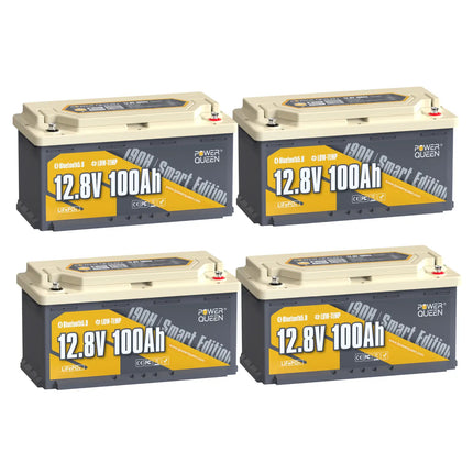 【0% VAT】Power Queen LiFePO4 12V 100Ah 190H Smart Motorhome Battery