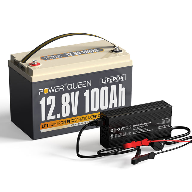 Batterie Power Queen 12V 100Ah LiFePO4 avec chargeur 14,6V 20A LiFePO4