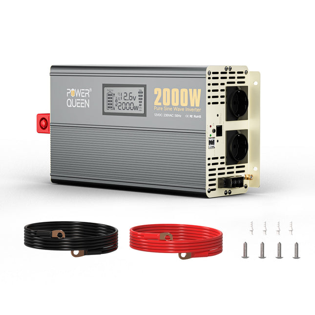 Power Queen 2000W Inverter 12V DC to 220V/230V/240V AC Pure Sine Wave