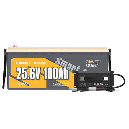 【0% MwSt.】Power Queen LiFePO4 24V 100Ah Smart Solarbatterie mit Bluetooth