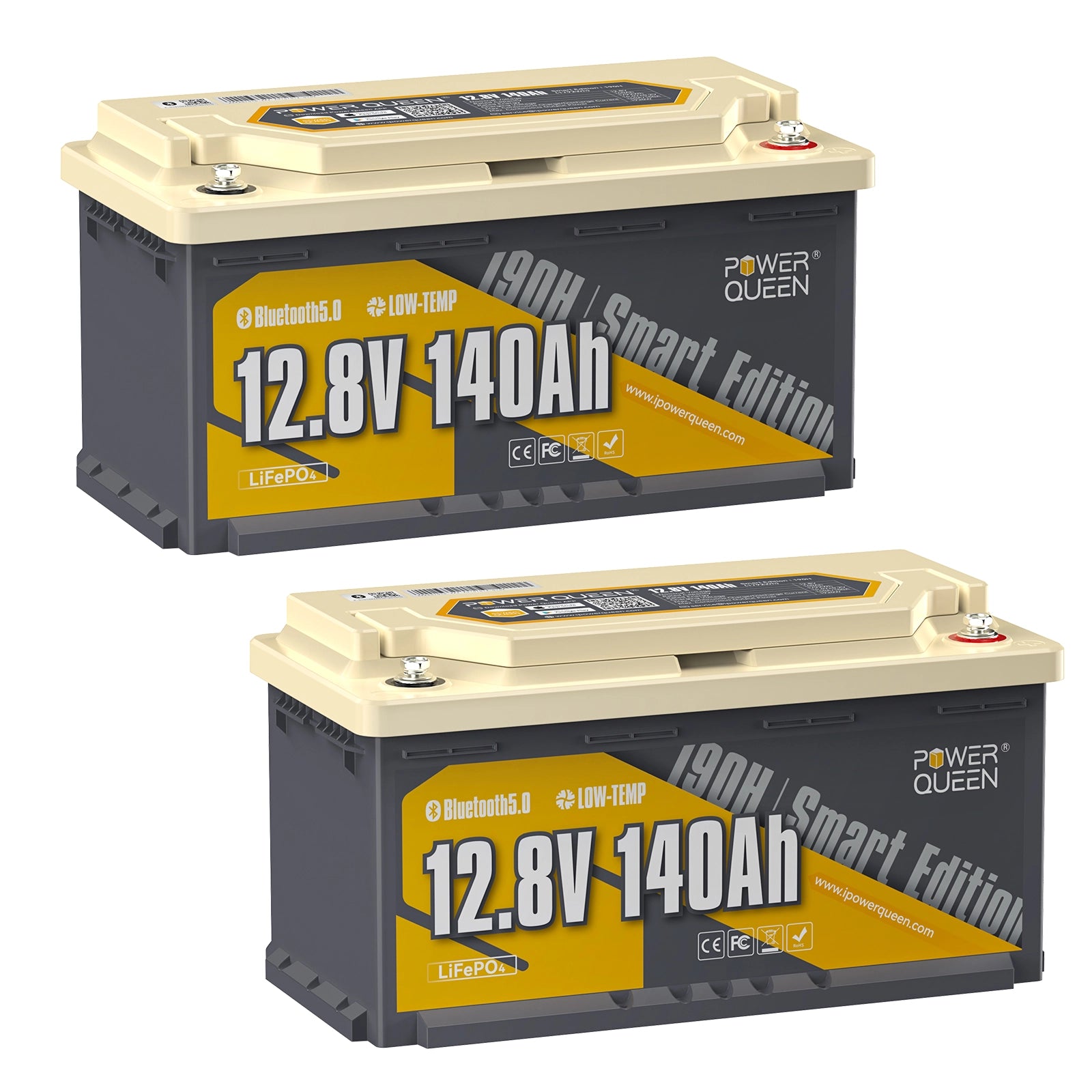 【0% MwSt.】Power Queen 12V 140Ah 190H Smart Wohnmobil LiFePO4 Batterie