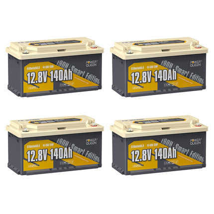 【0% MwSt.】Power Queen 12V 140Ah 190H Smart Wohnmobil LiFePO4 Batterie