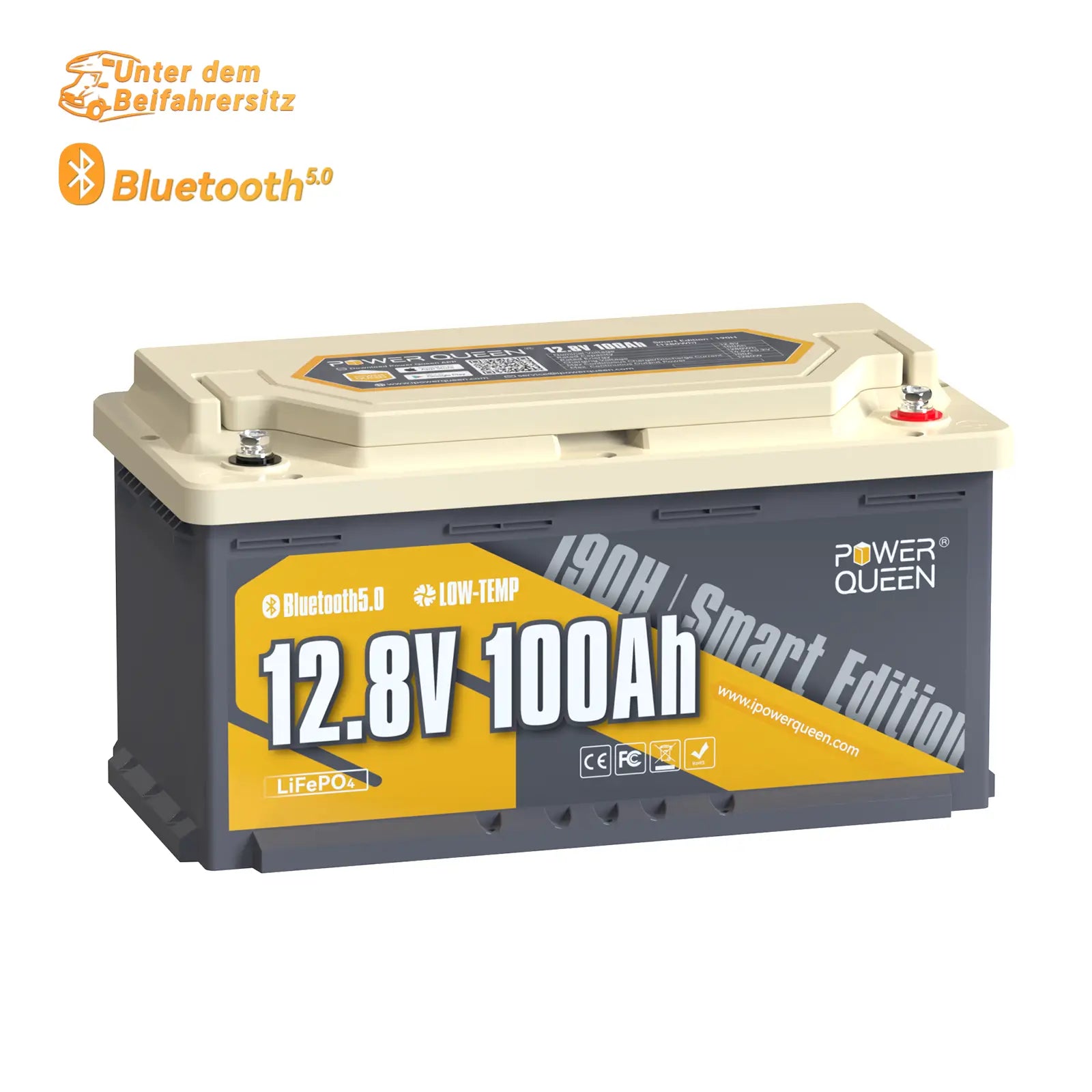 Power Queen LiFePO4 12V 100Ah 190H slimme camperaccu