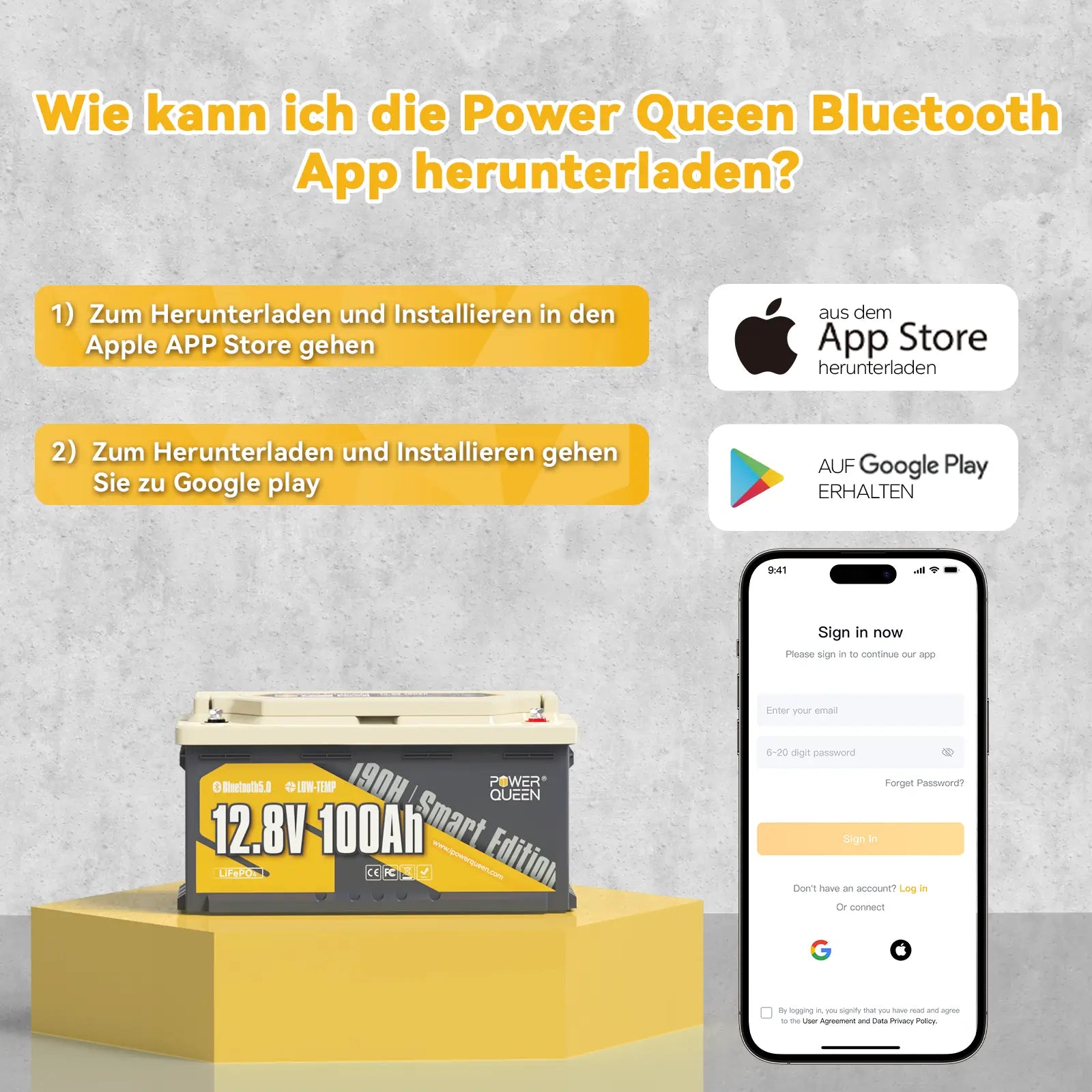 【0% MwSt.】Power Queen LiFePO4 12V 100Ah 190H Smart Wohnmobil Batterie