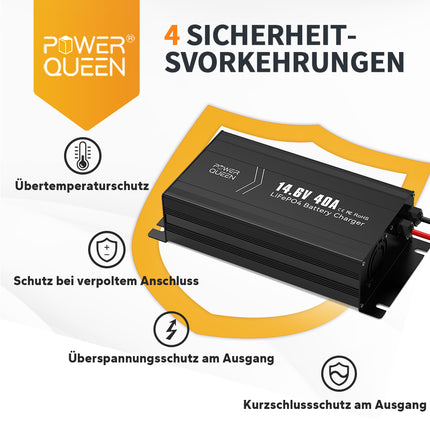 Caricabatterie Power Queen 14.6V 40A LiFePO4 senza impugnatura per batteria LiFePO4 12V