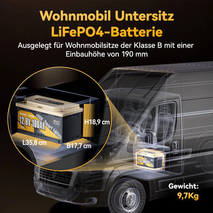 Power Queen LiFePO4 12V 100Ah 190H Smart Wohnmobil Batterie